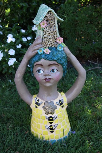Small Garden Dweller - with Green Hair and Bee Hive