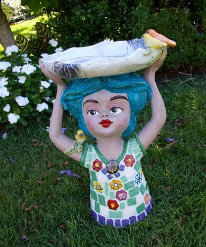 Small Garden Dweller with Blue Hair and Flowers