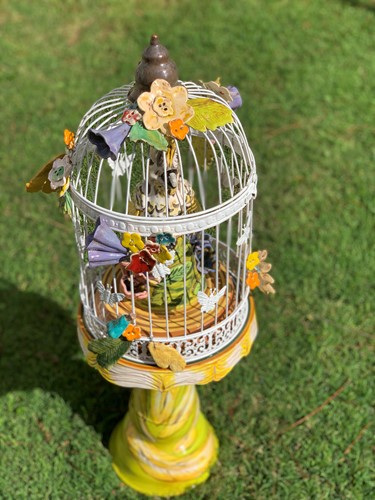 Cockatoo in Decorative Bird Cage Sculpture