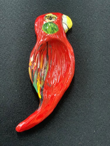 Red Parrot Spoon Rest with Green Cheek