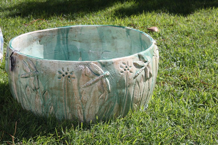 Large Hand Carved Pot - Dragonfly (Green)