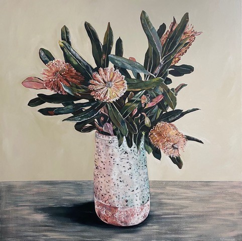 Banksias in White Ceramic Vase by Emma Nancarrow
