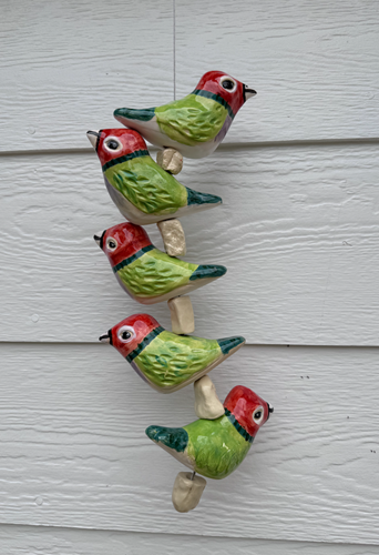 Hanging Red Headed Finch Sculpture