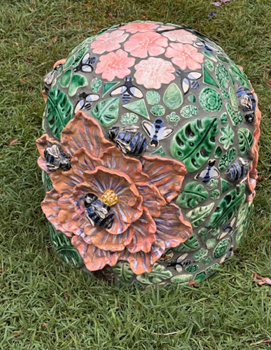 Garden Seat Frilly Flowers and Bees