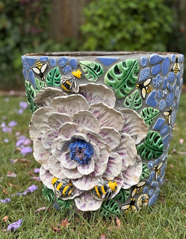 Mosaic Garden Pot Flower and Bees
