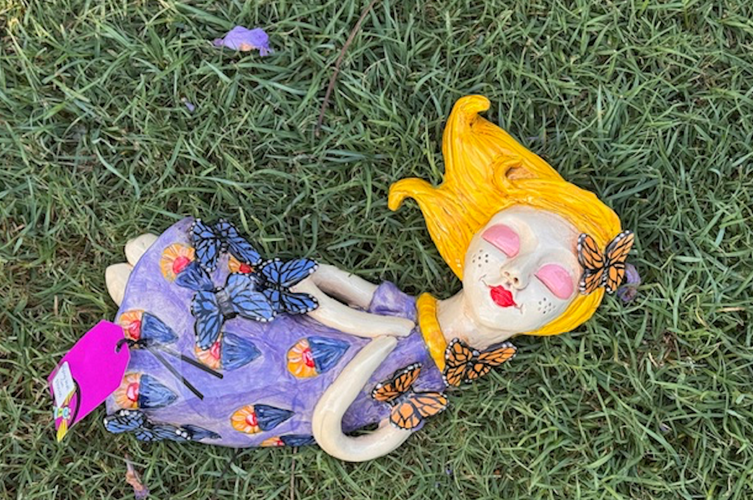 Flying Wall Girl - Purple Dress / Butterflies