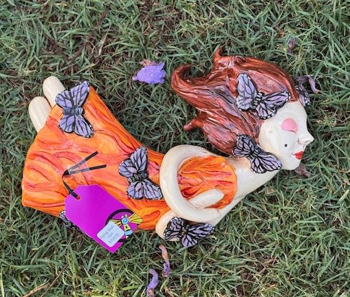 Flying Wall Girl - Orange Dress with Butterflies