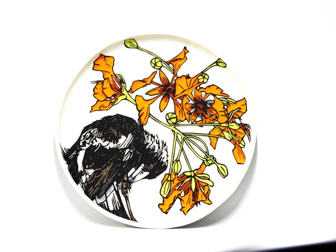 Poinciana with Magpie